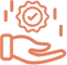 An orange icon depicting a hand holding a gear, symbolizing support or service.